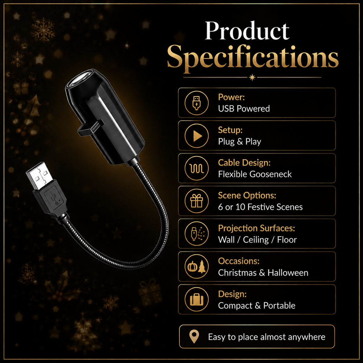 Plug-&-Play HD Christmas Projector